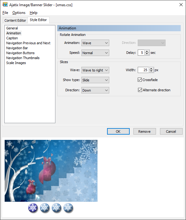 Slices settings