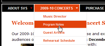 South Valley Symphony CSS drop down menu