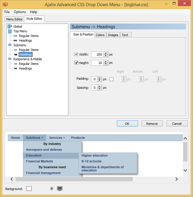 Headings Size & Position